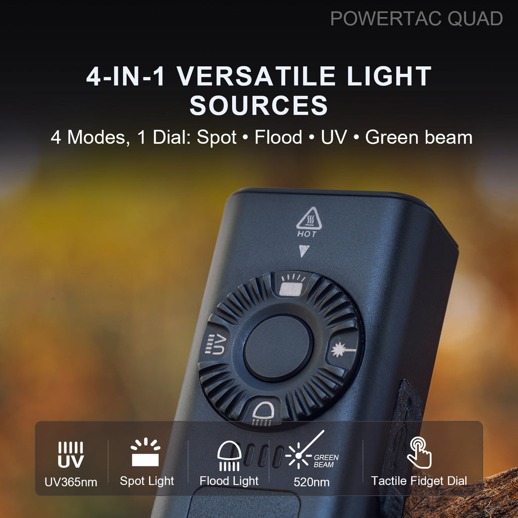 PowerTac QUAD 4-in-1 Rechargeable Flashlight — 2,000 Lumens