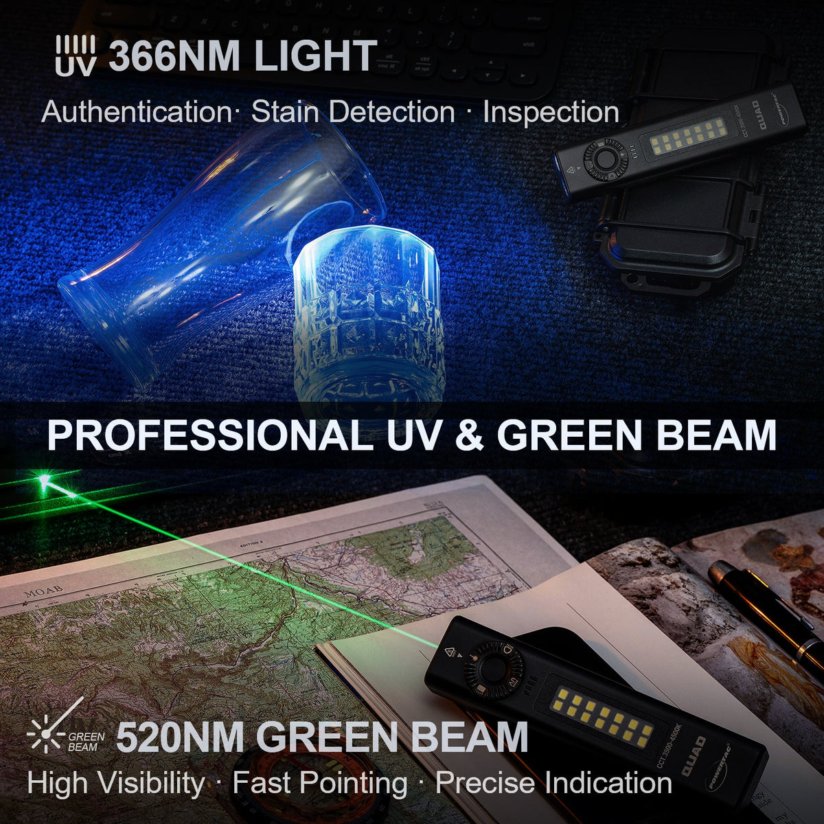 PowerTac QUAD 4-in-1 Rechargeable Flashlight — 2,000 Lumens