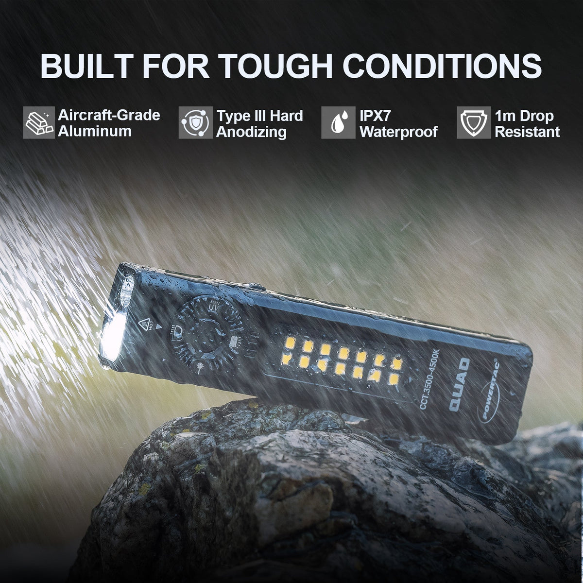 PowerTac QUAD 4-in-1 Rechargeable Flashlight — 2,000 Lumens