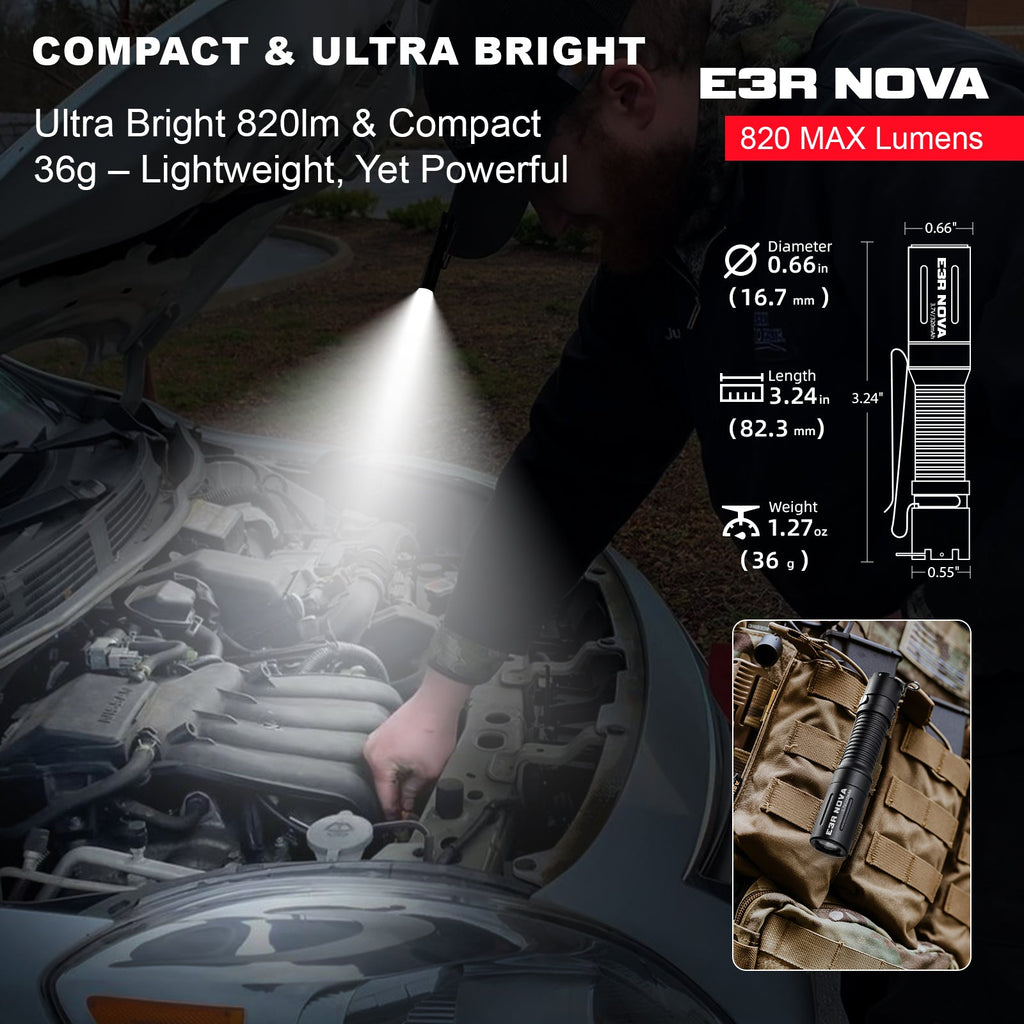 PowerTac E3R Nova Rechargeable Flashlight — 820 Lumens