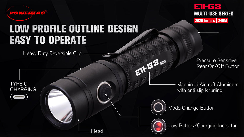 PowerTac E11 GEN3 Rechargeable EDC Flashlight — 2,020 Lumens