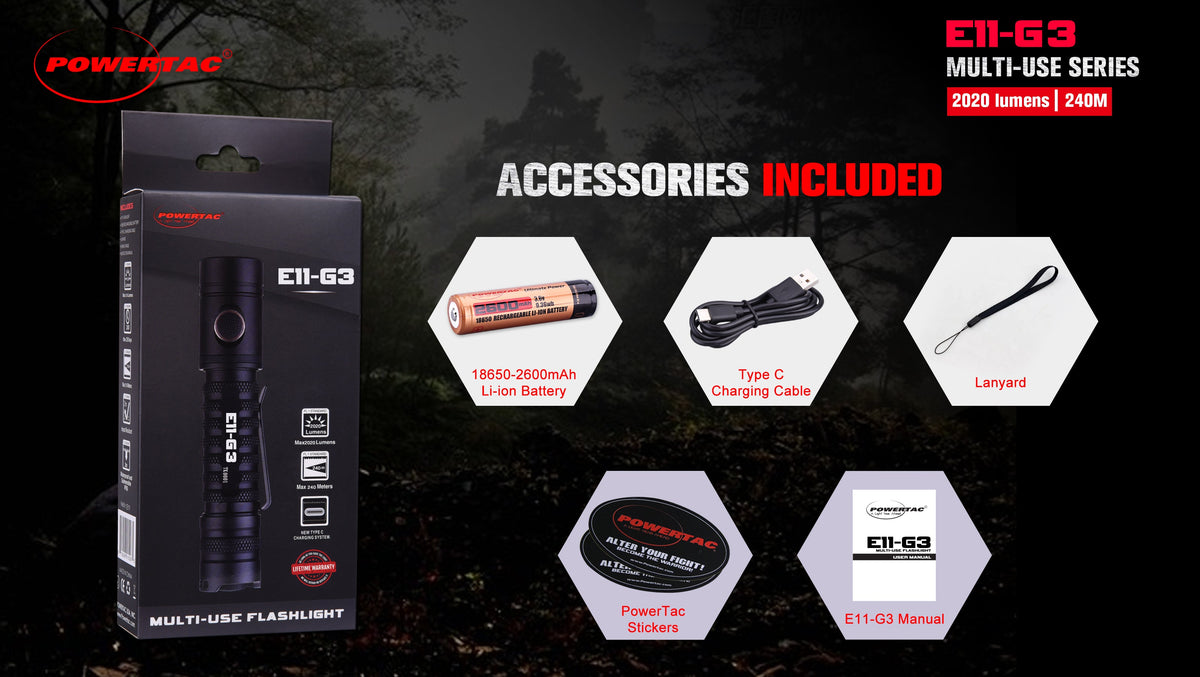 PowerTac E11 GEN3 Rechargeable EDC Flashlight — 2,020 Lumens