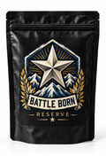 Battle Born Reserve coffee in a matte black bag with star and mountain emblem