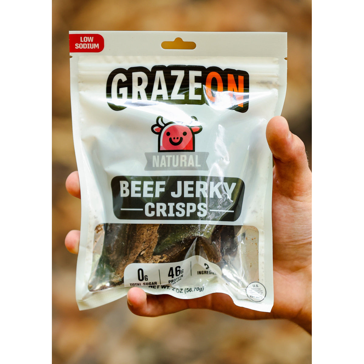 GrazeOn Natural Beef Jerky Crisps- High Protein, No Sugar, Crunchy Air-Dried Meat Snack, All-Natural - 2.0 oz package