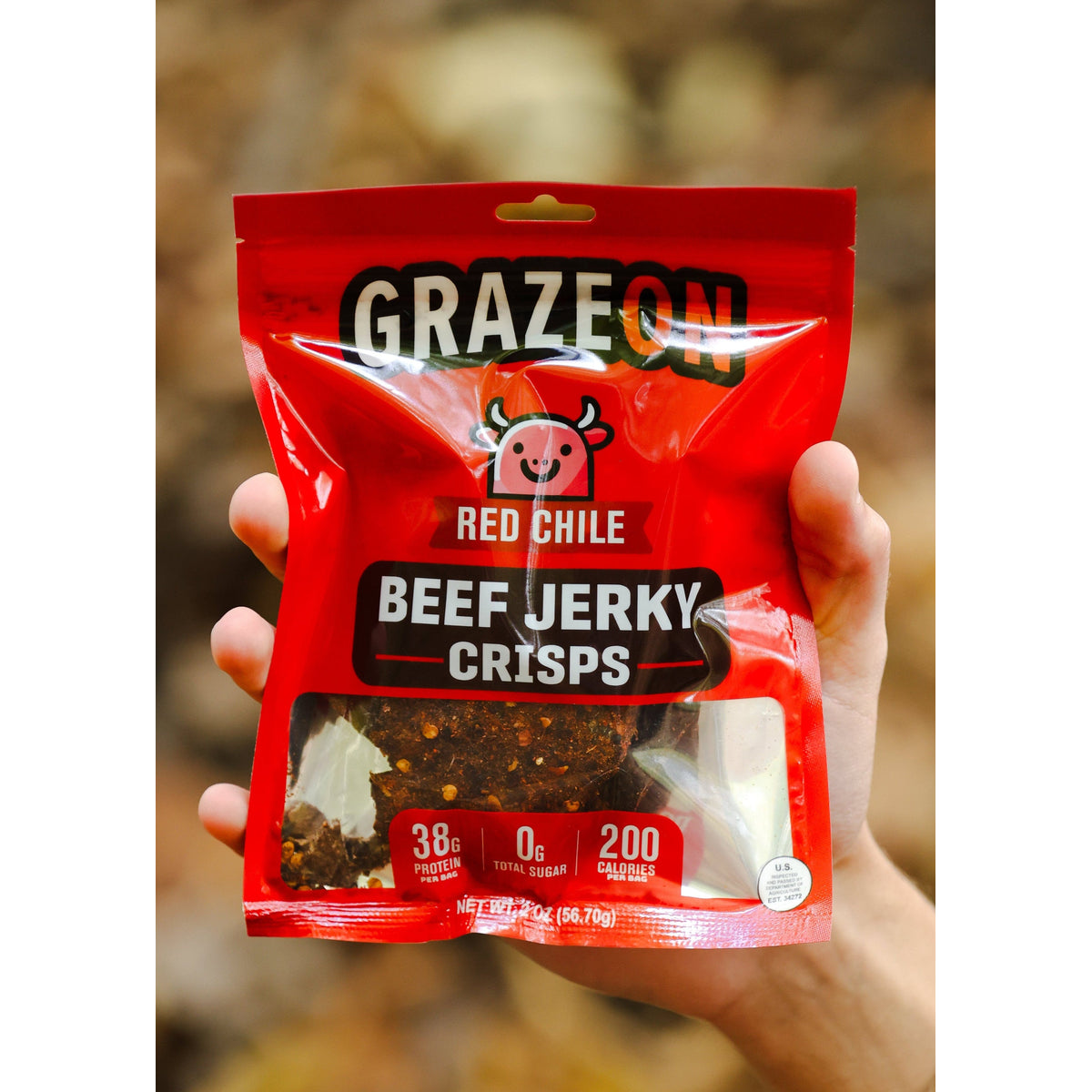 GrazeOn Red Chile Beef Jerky Crisps- High Protein, No Sugar, Crunchy Air-Dried Meat Snack - 2.0 oz package