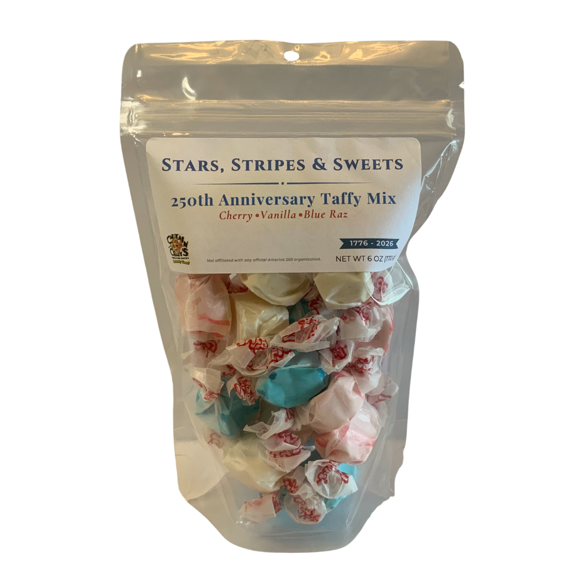 Stars, Stripes & Sweets™ – 250th Anniversary Taffy Mix (Cherry, Vanilla & Blue Raz) package